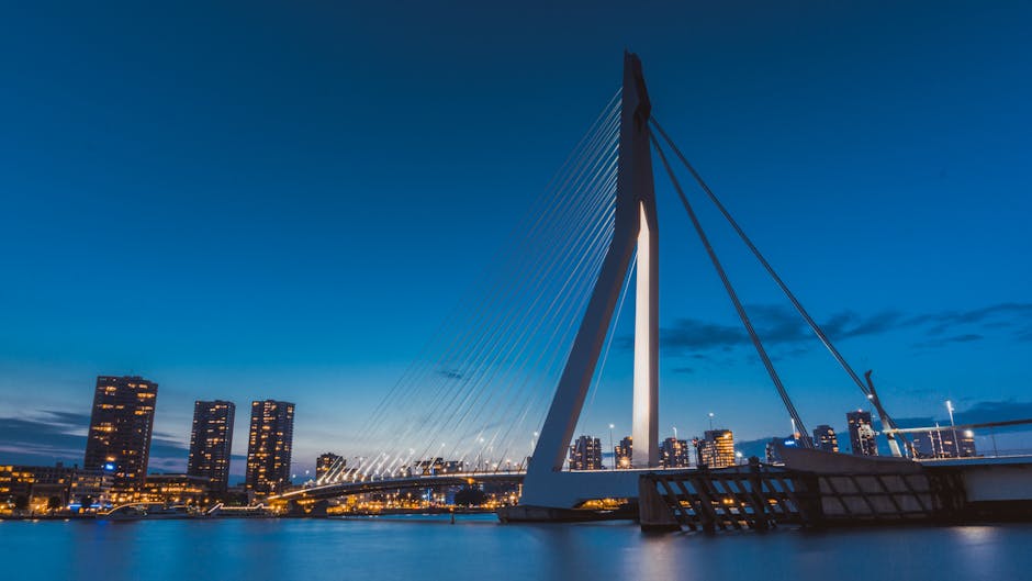 Panoramisch uitzicht op de skyline van Rotterdam met de Erasmusbrug